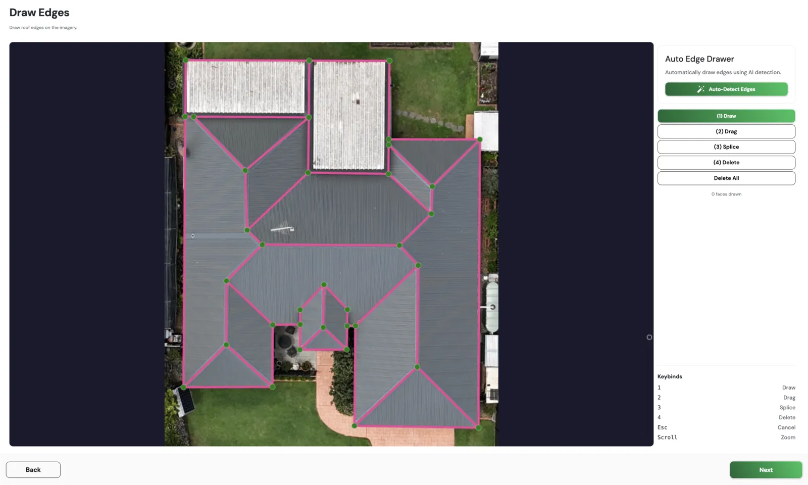 ARIS Detect Takeoff tool showing drawing linework, Pitch Finder, and auto-labelled measurements