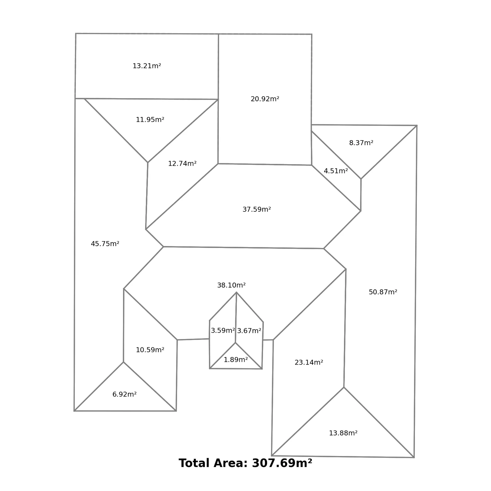 Takeoff diagram, total roof area measurement report
